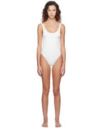 Balmain - Maillot de bain une pièce blanc cassé à logo en verre taillé - Lyst