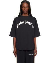 Palm Angels - T-Shirt Noir À Logo Incurvé - Lyst