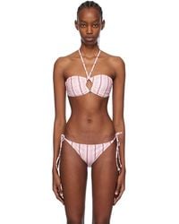 Ganni - White & Pink Striped Bikini Top - Lyst