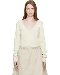 MM6 by Maison Margiela - Off- V-Neck Wool Sweater - Lyst