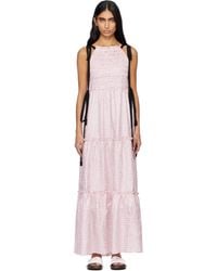 Ganni Smocked Tiered Maxi Dress in Black | Lyst