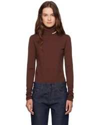 Jil Sander - T-Shirt Brun En Jersey Léger De Laine Mélangée À Col Montant - Lyst