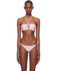 Ganni - White & Pink Striped Bikini Top - Lyst