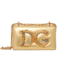 Dolce & Gabbana - Dolce&gabbana Gold Calfskin Phone Bag - Lyst
