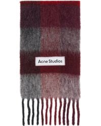 Acne Studios - レッド＆グレー チェック フリンジ マフラー - Lyst