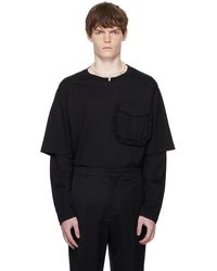 Simone Rocha - T-Shirt À Manches Longues Étagé Noir À Poche À Volants - Lyst