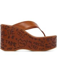 Chloé - Tan Maxime Wedge Slide Heeled Sandals - Lyst