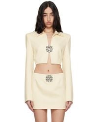 Area - Off- Crystal Brooch Cropped Jacket - Lyst