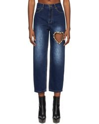 Area Indigo Crystal Dome Heart Cut-out Jeans - Blue