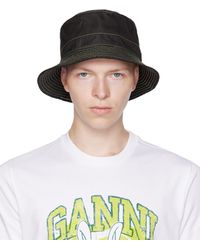 Ganni - Black Stitch Bucket Hat - Lyst