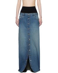 Alaïa - Knitted Waistband Denim Maxi Skirt - Lyst