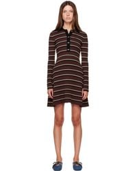 Ganni - Burgundy Striped Merino Polo Minidress - Lyst