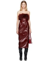Blumarine - Burgundy Marabou Feather Faux-Leather Midi Dress - Lyst