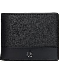 HUGO - Stacked-Logo Trifold Leather Wallet - Lyst