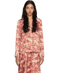 Ganni - Orange Floral Long Sleeve Shirt - Lyst