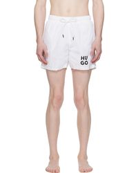 HUGO - White Printed Swim Shorts - Lyst