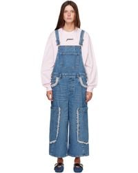 Ganni - Cropped Lace Rigid Denim Overalls - Lyst