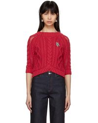 Carven Red Cable Crop Sweater