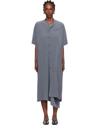 Y's Yohji Yamamoto - Robe Midi De Style Chemise Droite Bleue À Manches Mi-Longues - Lyst