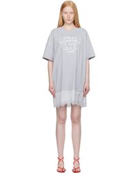 Stella McCartney - Robe T-Shirt Courte Bleue À Garniture En Dentelle - Lyst
