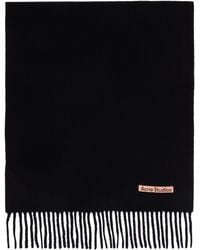 Acne Studios - ブラック フリンジ ウール ナロー マフラー - Lyst