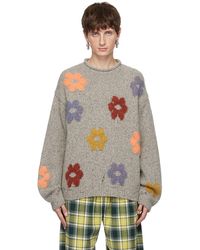 Acne Studios - Pull gris à motif fleuri en tricot jacquard - Lyst