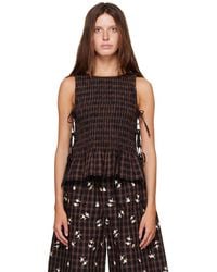 Ganni - Yarn Dyed Check Smocked Tie String Top - Lyst