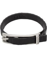 Paul Smith - Bracelet noir en cuir à rayures gaufrées - Lyst