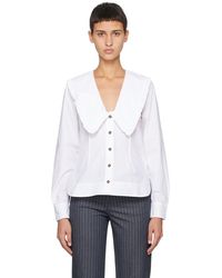 Ganni - White V-neck Shirt - Lyst