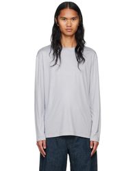Lemaire - T-Shirt À Manches Longues Épais Gris En Soie - Lyst