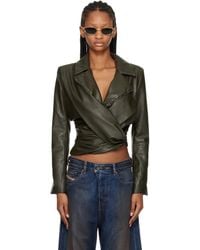 DIESEL - Khaki Draped Wrap-Effect Faux-Leather Jacket - Lyst