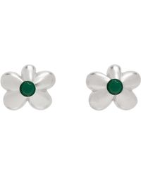 Veert - Boucles D'Oreilles En Forme De Fleur En Vermeil D'Or Blanc À Agate Verte - Lyst