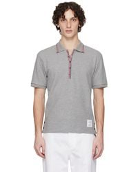 Thom Browne - グレー コットン ワッフル リブカフ ニットポロシャツ - Lyst