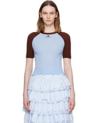 ShuShu/Tong - Color-Block Raw-Edge Short-Sleeve Knit Top - Lyst