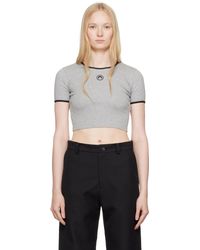 Marine Serre - T-Shirt Écourté Gris En Jersey À Logo - Lyst