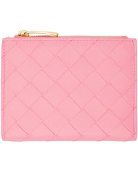 Bottega Veneta - Pink Small Intrecciato Bi-fold Zip Wallet - Lyst