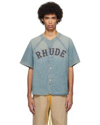Rhude - Blue Embroidered Denim Shirt - Lyst