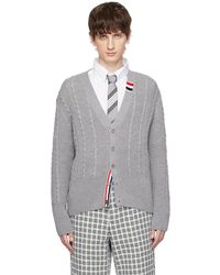 Thom Browne - Gray Cable Knit Cardigan - Lyst