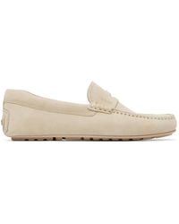 BOSS - Off- Penny-Trim Suede Loafers - Lyst