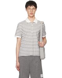 Thom Browne - White & Gray Striped Short Sleeve Polo - Lyst