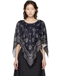 Anna Sui - Ribbon Handkerchief Satin Print Poncho Blouse - Lyst