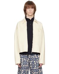 Emporio Armani オフホワイト 刺繍 ジャケット - ブラック