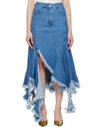 Marques'Almeida - Marques Almeida Blue Frayed Denim Midi Skirt - Lyst