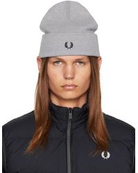 Fred Perry - Gray Embroidered Beanie - Lyst