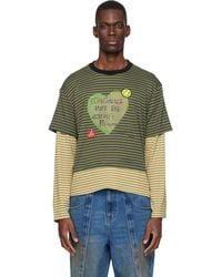 ANDERSSON BELL - Khaki Essential Heart Message Stripe Layered Ls T-Shirt - Lyst