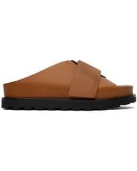 Jil Sander - Tan Cross-strap Leather Slides - Lyst