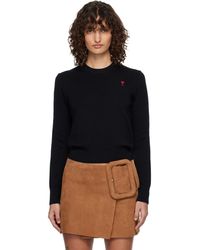 Ami Paris - Pull Noir En Laine À Logo Ami De Cœur Et À Col Ras Du Cou - Lyst