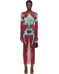 Jean Paul Gaultier - Robe Longue Rouge Et Bleu À Imprimé Squeletor Exclusive À Ssense - Lyst