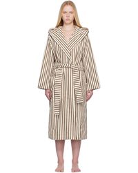 Tekla - Sortie-De-Bain Blanc Cassé Et Brun En Tissu Éponge À Capuche - Lyst