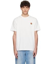 KENZO - T-Shirt Blanc Cassé À Logo Pop Brodé - Lyst
